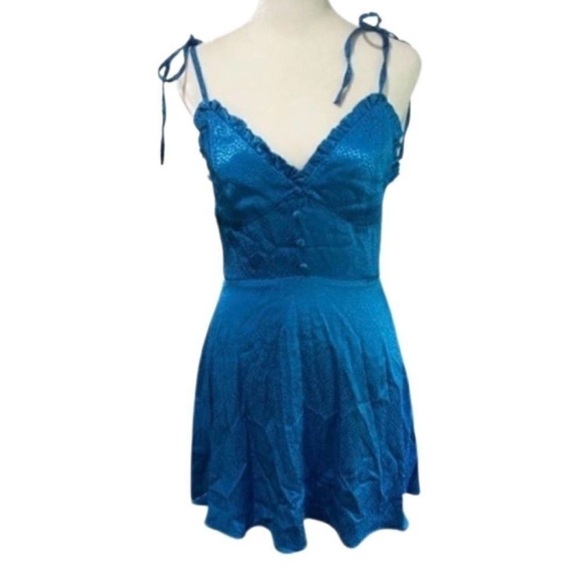 Zara Dresses & Skirts - Zara Womens Blue Satin Fit and Flare Mini Dress Size S